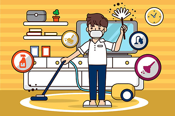 전신 남자 가구 일러스트 주택 한명 사람 성인 공휴일 주황색 직장인 청소 일과 청소기 대청소 원룸 성인남자한명만 국내일러스트 AI파일 직업 1 기념일 컬러 생활용품 건물 전자제품 청소도구 남자한명만 성인남자만 파일형식 벡터