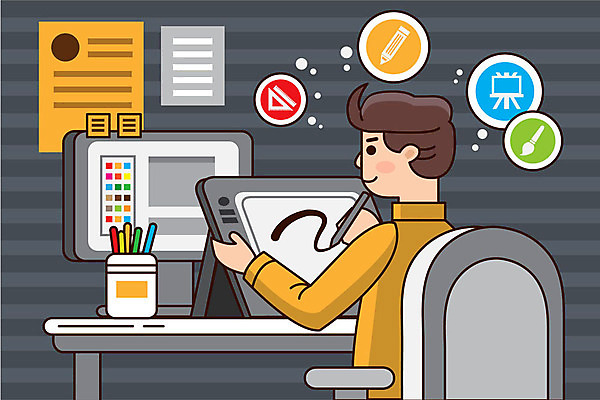 남자 일러스트 회사 한명 사람 상반신 성인 디지털 회색 작업 직장인 책상 문서 일과 일러스트레이터 성인남자한명만 국내일러스트 AI파일 직업 1 컬러 가구 비즈니스 남자한명만 성인남자만 파일형식 벡터