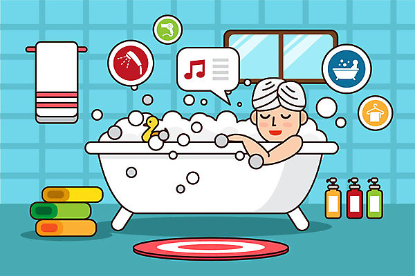 여자 하늘색 일러스트 스트레스 한명 사람 상반신 성인 수건 목욕 욕실 직장인 일과 피로회복 성인여자한명만 국내일러스트 AI파일 직업 1 파란색 위생용품 청결 회복 여자한명만 성인여자만 파일형식 벡터