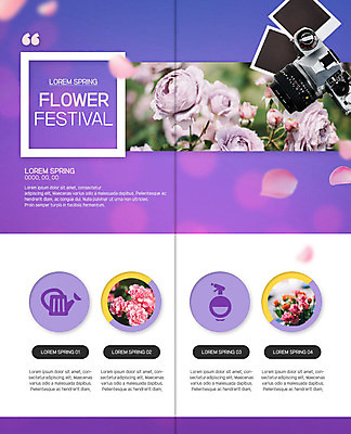 PSD 템플릿 표지디자인 북디자인 출판디자인 꽃잎 꽃 내지 리플렛 2단접지 북커버 팜플렛 사람없음 카메라 보라색 축제 봄 물뿌리개 원형 분무기 꽃축제 이미지템플릿 도형 식물 계절 컬러 전자제품 파일형식