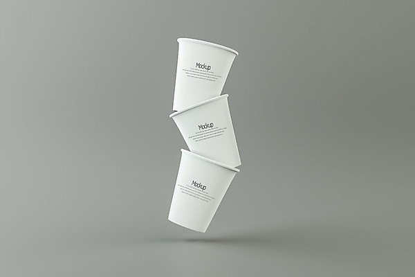 PSD 편집이미지 회색배경 사람없음 3D소스 3D 쌓기 세개 종이컵 디지털합성 목업 편집3D 백그라운드 모션 3 컵 회색 일회용 파일형식