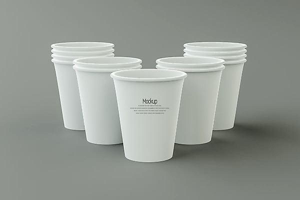 PSD 편집이미지 회색배경 사람없음 3D소스 3D 쌓기 여러개 종이컵 디지털합성 일렬 목업 편집3D 다수 백그라운드 모션 컵 회색 일회용 파일형식