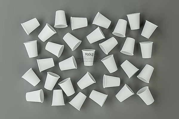 PSD 편집이미지 회색배경 사람없음 3D소스 3D 여러개 종이컵 디지털합성 목업 편집3D 다수 백그라운드 컵 회색 일회용 파일형식