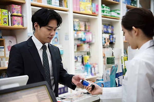 포토 JPG 직업 여자 남자 실내 사람 정장 상반신 20대 성인 두명 옆모습 한국인 의사가운 직장인 약국 고객 주기 조제 약사 자양강장제 성인만 국내포토 옷 뷰포인트 의학 모션 동양인 청년 내부 약 의사 가운 만들기 파일형식 자양식품