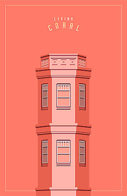 컬러 백그라운드 일러스트 창문 빌딩 사람없음 건물 리빙코랄 국내일러스트 AI파일 건축물 파일형식 벡터 트랜드컬러 코랄