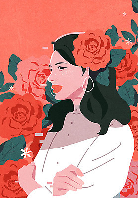 여자 꽃 컬러 꽃밭 일러스트 한명 미소 사람 상반신 성인 뷰티 팔짱 성인여자한명만 리빙코랄 국내일러스트 AI파일 식물 1 모션 표정 여자한명만 성인여자만 파일형식 벡터 트랜드컬러 코랄