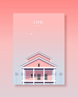 컬러 백그라운드 일러스트 비행기 주택 사람없음 건물 야자수 발코니 국내일러스트 AI파일 나무 건축물 항공교통 대중교통 파일형식 벡터