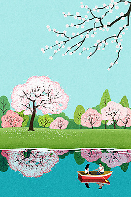 PSD 나무 커플 여자 남자 호수 백그라운드 데이트 일러스트 자연 사람 잔디 초원 상반신 성인 두명 봄풍경 봄 벚꽃 벚나무 감성 선박 성인만 봄배경 국내일러스트 식물 계절 꽃 컨셉 수상교통 관계 풍경 생태계 파일형식