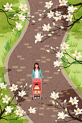 전신 PSD 여자 남자 아들 백그라운드 일러스트 자연 엄마 사람 성인 두명 봄풍경 봄 산책 산책로 아기 유모차 감성 목련 봄배경 국내일러스트 계절 꽃 길 컨셉 가족 휴식 풍경 아기용품 생태계 파일형식