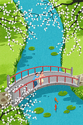 전신 PSD 커플 여자 남자 백그라운드 일러스트 난간 자연 사람 풍경 성인 두명 강 기댐 봄풍경 봄 벚꽃 개울 감성 잉어 가교 성인만 봄배경 국내일러스트 건축물 계절 꽃 컨셉 관계 모션 어류 생태계 파일형식