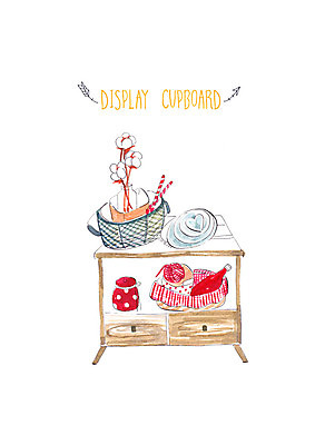 PSD 접시 일러스트 캘리그라피 탁자 주전자 붓터치 수채화 사람없음 컵 바구니 꽃병 찬장 진열장 번짐 목화꽃 국내일러스트 식기 꽃 가구 주방용품 파일형식 효과