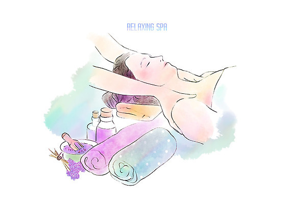 PSD 여자 일러스트 캘리그라피 근육 붓터치 휴식 한명 사람 상반신 성인 신체부위 수건 눕기 스파 양손 마사지 어깨 힐링 번짐 라벤더 마사지샵 국내일러스트 1 손 꽃 컨셉 모션 위생용품 허브 파일형식 효과