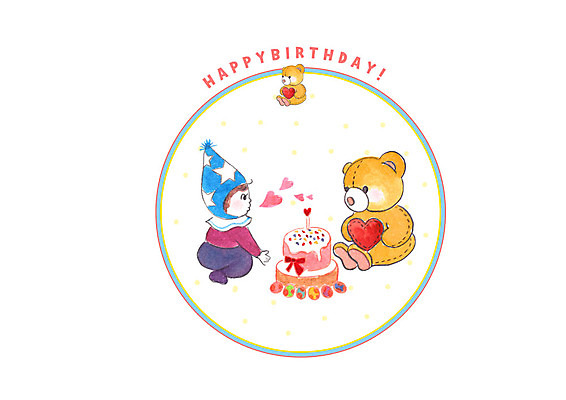 전신 PSD 여자 일러스트 캘리그라피 붓터치 수채화 한명 사람 귀여움 케이크 곰인형 하트 아기 생일파티 생일 번짐 국내일러스트 모양 1 기념일 인형 컨셉 디저트 파일형식 효과