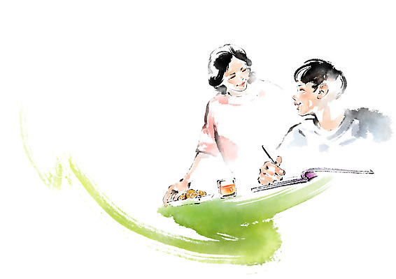 PSD 여자 남자 아들 남학생 일러스트 캘리그라피 청소년 엄마 붓터치 디저트 수채화 사람 성인 두명 공책 기록 번짐 격려 아들바보 국내일러스트 모자관계 학생 감정 음식 가족 모션 문구용품 파일형식 효과