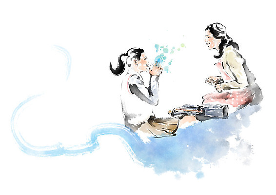 PSD 응시 여학생 여자 딸 일러스트 캘리그라피 청소년 모녀 엄마 붓터치 디저트 수채화 사랑 미소 사람 상반신 성인 두명 10대 마주보기 마시기 차 먹기 번짐 격려 국내일러스트 학생 시선 감정 음료 음식 가족 모션 표정 파일형식 효과