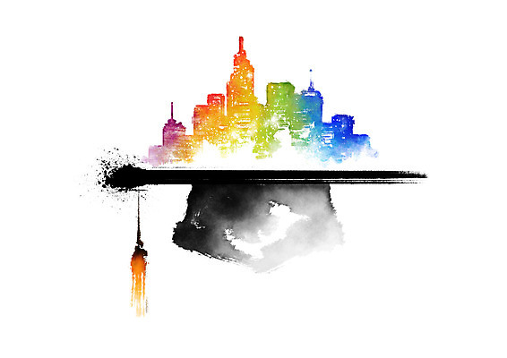 PSD 일러스트 학사모 캘리그라피 졸업 응원 붓터치 흑백 사람없음 건물 컬러풀 도시 사회 시작 번짐 국내일러스트 모자_잡화 건축물 교육 컬러 촬영기법 공동체 파일형식 효과