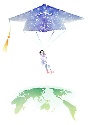 전신 PSD 학생 여자 세계지도 일러스트 학사모 캘리그라피 졸업 응원 붓터치 흑백 한명 사람 성인 초록색 파란색 노란색 지구본 점프 비행 시작 낙하산 번짐 국내일러스트 모자_잡화 1 교육 컬러 지도 모션 촬영기법 세계 파일형식 효과