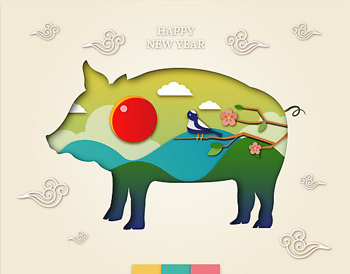 동물 구름 한마리 전통 꽃 행복 겨울 일러스트 새해 산 앉기 사람없음 설날 태양 전통문양 일출 나뭇가지 돼지 페이퍼아트 까치 해피뉴이어 국내일러스트 AI파일 자연요소 나무 식물 1 문양 계절 명절 감정 포유류 모션 조류 노을 새해인사 파일형식 벡터