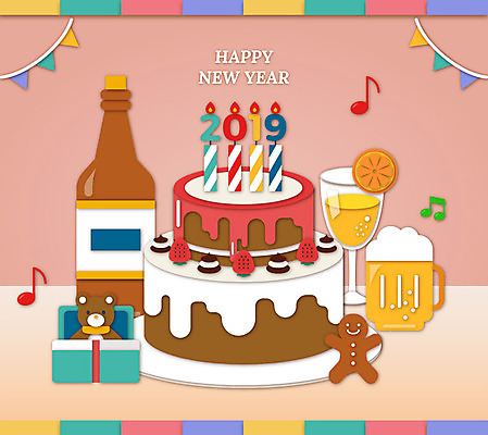 행복 인형 겨울 오렌지 일러스트 초 촛불 새해 맥주 생맥주 사람없음 설날 파티 쿠키 케이크 와인 곰인형 페이퍼아트 샴페인 맥주잔 가랜드 2019년 기해년 국내일러스트 AI파일 계절 명절 감정 술잔 과일 디저트 주류 이벤트 연도 파티용품 파일형식 벡터