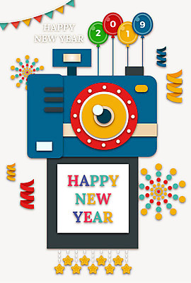 행복 별 겨울 일러스트 새해 폭죽 사람없음 설날 파티 카메라 페이퍼아트 즐거움 해피뉴이어 풍선 가랜드 2019년 기해년 국내일러스트 AI파일 자연요소 계절 명절 감정 이벤트 전자제품 새해인사 연도 파티용품 파일형식 벡터