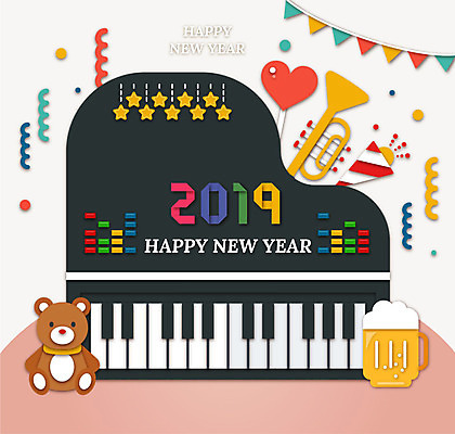 행복 악기 겨울 일러스트 새해 생맥주 폭죽 사람없음 설날 곰인형 하트 건반 피아노 페이퍼아트 나팔 즐거움 맥주잔 가랜드 2019년 기해년 국내일러스트 AI파일 모양 계절 명절 감정 음악 인형 술잔 맥주 건반악기 연도 파티용품 파일형식 벡터