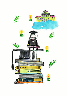 전신 PSD 구름 여자 꽃 어린이 일러스트 학사모 졸업 학교 수채화 한명 책 독서 기쁨 축하 졸업가운 소녀한명만 국내일러스트 자연요소 식물 모자_잡화 1 교육 감정 컨셉 사람 가운 여자한명만 소녀만 파일형식