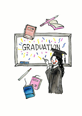 PSD 여자 대학생 일러스트 학사모 졸업 학교 수채화 한명 상반신 성인 책 연필 칠판 기쁨 축하 졸업가운 성인여자한명만 국내일러스트 모자_잡화 1 학생 교육 감정 컨셉 학용품 사람 필기구 가운 여자한명만 성인여자만 파일형식