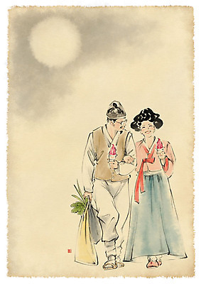 전신 PSD 한국전통 부부 여자 남자 일러스트 캘리그라피 붓터치 아이스크림 수묵화 사람 성인 두명 장보기 걷기 팔짱 달 한복 먹기 장바구니 즐거움 성인만 국내일러스트 자연요소 전통 커플 감정 모션 디저트 한국 미술 쇼핑 바구니 전통의상 파일형식