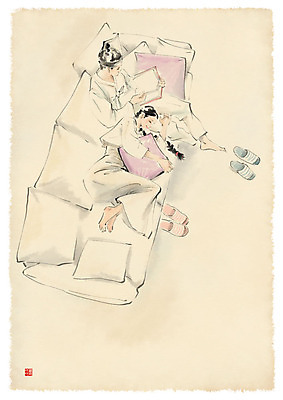 전신 PSD 한국전통 부부 여자 남자 일러스트 캘리그라피 붓터치 슬리퍼 방석 수묵화 사람 앉기 성인 두명 책 소파 눕기 독서 한복 무릎베개 성인만 국내일러스트 전통 커플 신발 의자 모션 한국 미술 전통의상 파일형식