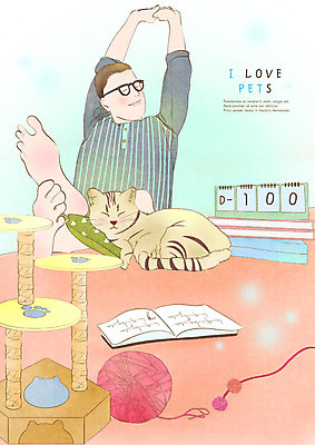 PSD 한마리 학생 남자 쿠션 일러스트 청소년 한명 사람 상반신 반려동물 고양이 수험생 기지개 100일 고양이성 반려 십대남자한명만 국내일러스트 동물 1 기념일 포유류 모션 고등학생 남자한명만 십대남자만 파일형식