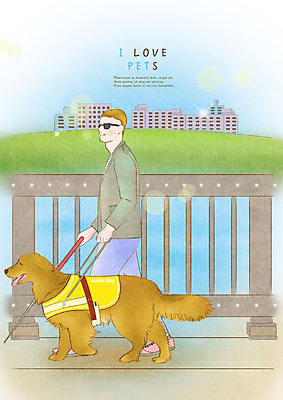 전신 PSD 한마리 남자 반려견 호수 일러스트 한명 사람 성인 건물 반려동물 강 선글라스 개 반려 시각장애인 안내견 성인남자한명만 국내일러스트 동물 1 건축물 안경 포유류 장애인 남자한명만 성인남자만 파일형식