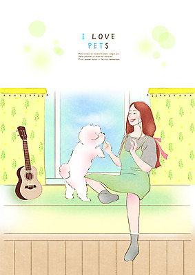 전신 PSD 한마리 응시 여자 반려견 일러스트 장난 놀이 사랑 한명 미소 사람 앉기 성인 반려동물 마주보기 기타 강아지 즐거움 반려 성인여자한명만 국내일러스트 동물 1 시선 감정 모션 현악기 표정 개 여자한명만 성인여자만 파일형식