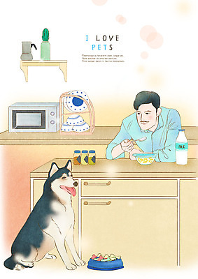 PSD 한마리 접시 응시 남자 반려견 일러스트 한명 미소 사람 상반신 성인 반려동물 주방 우유 개 전자레인지 시리얼 먹기 개밥그릇 개사료 반려 애견간식 성인남자한명만 국내일러스트 동물 1 그릇 식기 시선 음식 포유류 모션 유제품 표정 가전제품 레인지 먹이 애견용품 남자한명만 성인남자만 파일형식