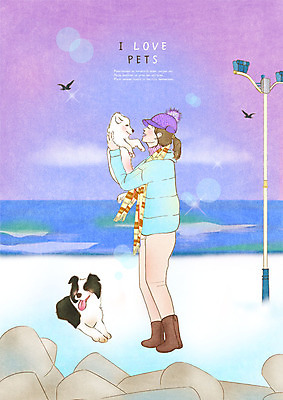 전신 PSD 여자 행복 반려견 바다 두마리 겨울 가로등 일러스트 안기 갈매기 털모자 사랑 한명 사람 성인 해변 반려동물 마주보기 목도리 개 강아지 즐거움 반려 성인여자한명만 국내일러스트 동물 모자_잡화 1 잡화 계절 공공시설 감정 2 포유류 모션 조류 여자한명만 성인여자만 파일형식