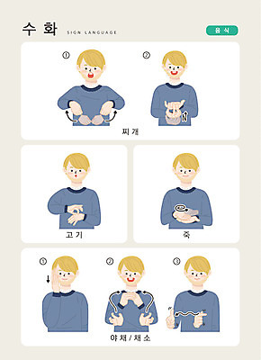문자 남자 음식 채소 일러스트 손가락 밥 커뮤니케이션 육류 한명 사람 상반신 한글 찌개 죽 소통 지문자 청각장애인 국내일러스트 AI파일 1 손 컨셉 식재료 장애인 수화 파일형식 벡터
