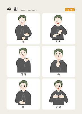 문자 남자 신체 일러스트 손가락 커뮤니케이션 한명 사람 상반신 한글 다리 가슴 어깨 목 팔 소통 복부 지문자 청각장애인 국내일러스트 AI파일 1 손 컨셉 신체부위 장애인 수화 파일형식 벡터