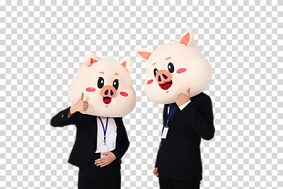 편집이미지 여자 남자 정장 상반신 20대 성인 두명 옆모습 한국인 엄지손가락 최고 돼지띠 돼지 비즈니스맨 비즈니스우먼 돼지캐릭터 PNG 사원증 동물탈 인형탈 성인만 편집소스 기해년 옷 뷰포인트 동물캐릭터 비즈니스 포유류 손가락 사람 동양인 청년 십이지신 직장인 탈 파일형식 2019년