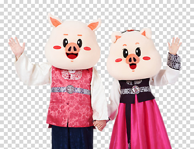 편집이미지 부부 커플 여자 명절 남자 새해 상반신 20대 성인 두명 앞모습 설날 추석 손잡기 한국인 돼지띠 돼지 한복 손인사 돼지캐릭터 PNG 동물탈 인형탈 성인만 편집소스 기해년 한국전통 전통 기념일 뷰포인트 동물캐릭터 포유류 관계 모션 사람 동양인 청년 십이지신 인사 전통의상 탈 파일형식 2019년