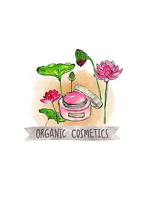 PSD 꽃 일러스트 붓터치 수채화 연꽃 사람없음 화장품 크림 연잎 유기농 수분크림 천연화장품 국내일러스트 식물 웰빙 잎 뷰티 파일형식