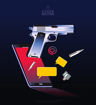 말풍선 일러스트 사람없음 빨간색 스마트폰 검은색 권총 총 공격 사회이슈 손모양 총알 메신저 소셜네트워크 왕따 사이버불링 국내일러스트 AI파일 모양 무기 컬러 컨셉 모션 핸드폰 스마트기기 파일형식 벡터 손_신체부위