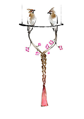 PSD 꽃 두마리 일러스트 캘리그라피 조류 붓터치 수채화 앉기 사람없음 장식 나뭇가지 번짐 댕기 국내일러스트 나무 식물 동물 2 모션 파일형식 효과