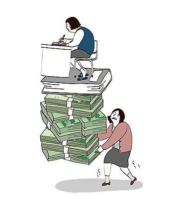 전신 학생 여자 교육 지폐 돈 일러스트 청소년 들기 사람 성인 두명 책 수능 시험 돈다발 책상 입시 수험생 교육비 사교육 열공 힘듦 여자만 국내일러스트 AI파일 가구 컨셉 모션 고등학생 학습 재산 파일형식 벡터 비용