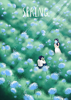 PSD 부부 커플 드레스 계절 여자 남자 꽃 백그라운드 일러스트 봄꽃 사람 초원 상반신 성인 두명 초록색 빛 사진촬영 봄 수국 신랑신부 봄배경 국내일러스트 식물 옷 신부_웨딩 컬러 신랑 결혼 관계 촬영 파일형식