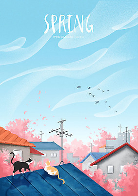 PSD 나무 구름 계절 꽃 백그라운드 여러마리 일러스트 조류 하늘 지붕 주택 안테나 사람없음 건물 파란색 평화 마을 고양이 봄 봄배경 국내일러스트 자연요소 식물 동물 건축물 컬러 다수 컨셉 통신 포유류 반려동물 파일형식