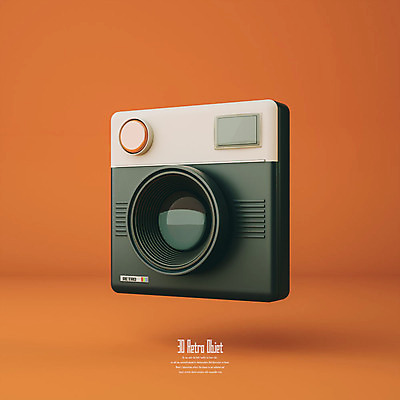 PSD 편집이미지 사람없음 3D소스 3D 카메라 주황색 추억 디지털합성 오브젝트 복고 편집소스 뉴트로 편집3D 컬러 컨셉 전자제품 파일형식
