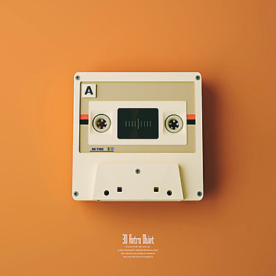 PSD 편집이미지 사람없음 하이앵글 3D소스 3D 주황색 카세트테이프 추억 디지털합성 오브젝트 복고 편집소스 뉴트로 편집3D 뷰포인트 컬러 컨셉 파일형식