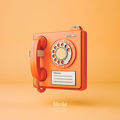 PSD 편집이미지 사람없음 3D소스 3D 주황색 추억 전화기 디지털합성 오브젝트 공중전화 복고 편집소스 뉴트로 편집3D 컬러 컨셉 파일형식