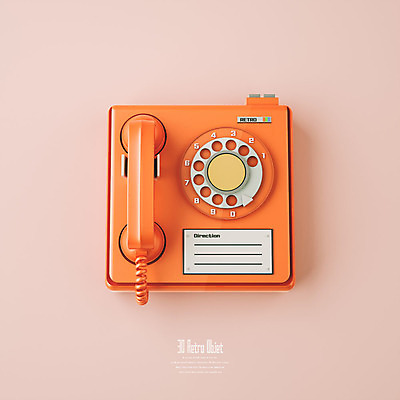 PSD 편집이미지 분홍색 사람없음 하이앵글 3D소스 3D 주황색 추억 전화기 디지털합성 오브젝트 공중전화 복고 편집소스 뉴트로 편집3D 뷰포인트 컬러 컨셉 파일형식