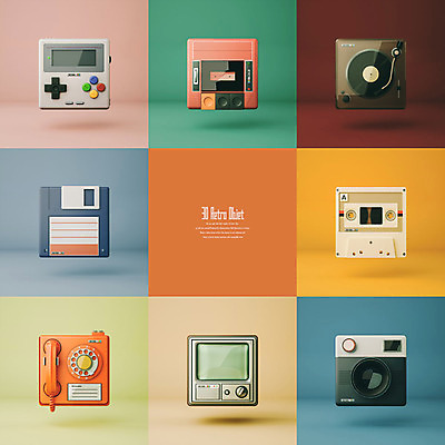 PSD 편집이미지 사람없음 세트 컬러풀 3D소스 3D 카메라 텔레비전 카세트테이프 레코드 추억 플로피디스크 게임기 디지털합성 오브젝트 공중전화 복고 턴테이블 녹음기 레코더 편집소스 뉴트로 편집3D 컬러 컨셉 전자제품 음반 전화기 파일형식 녹음_기록
