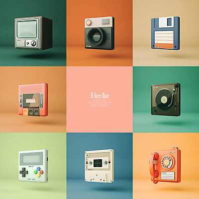 PSD 편집이미지 사람없음 세트 컬러풀 3D소스 3D 카메라 텔레비전 카세트테이프 레코드 추억 플로피디스크 게임기 디지털합성 오브젝트 공중전화 복고 턴테이블 녹음기 레코더 편집소스 뉴트로 편집3D 컬러 컨셉 전자제품 음반 전화기 파일형식 녹음_기록